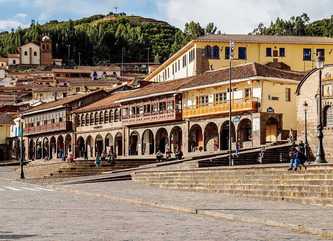Colonial houses with balconies, Main Square, UNESCO World Heritage Site, Cusco, Peru, South America