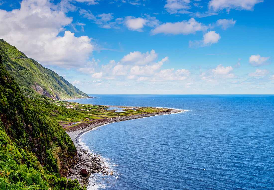 Coastal view towards the Faja dos Cubres, Sao Jorge Island, Azores, Portugal, Atlantic, Europe