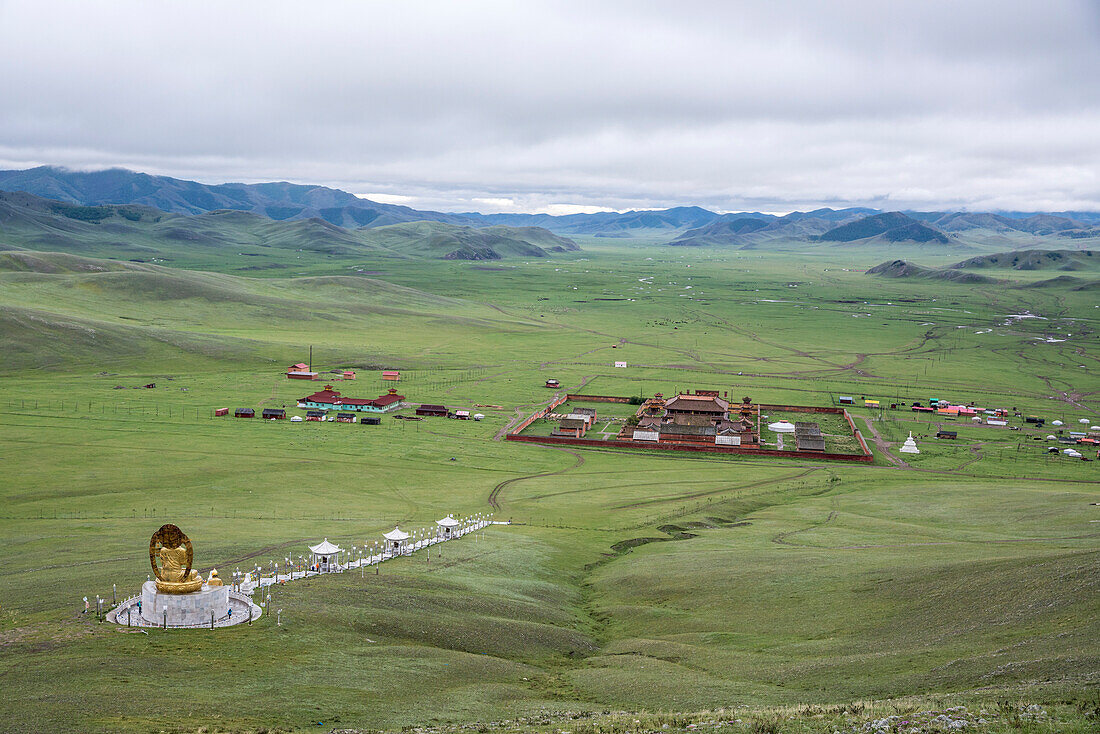 Amarbayasgalant Monastery from above, Mount Buren-Khaan, Baruunburen district, Selenge province, Mongolia, Central Asia, Asia