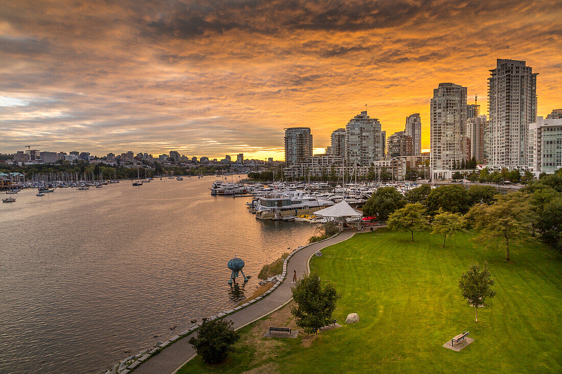 View of Vancouver skyline and False Creek as viewed from Cambie Street Bridge, Vancouver, British Columbia, Canada, North America