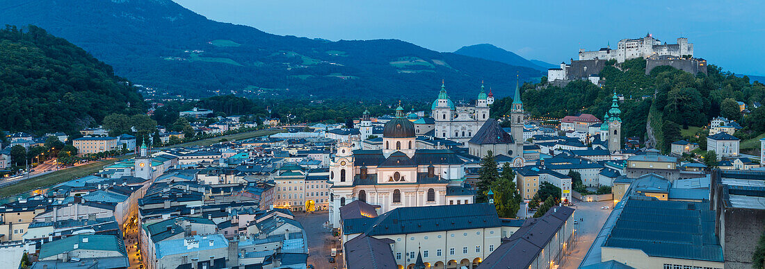 View of Hohensalzburg Castle above The Old City, Salzburg, Austria, Europe