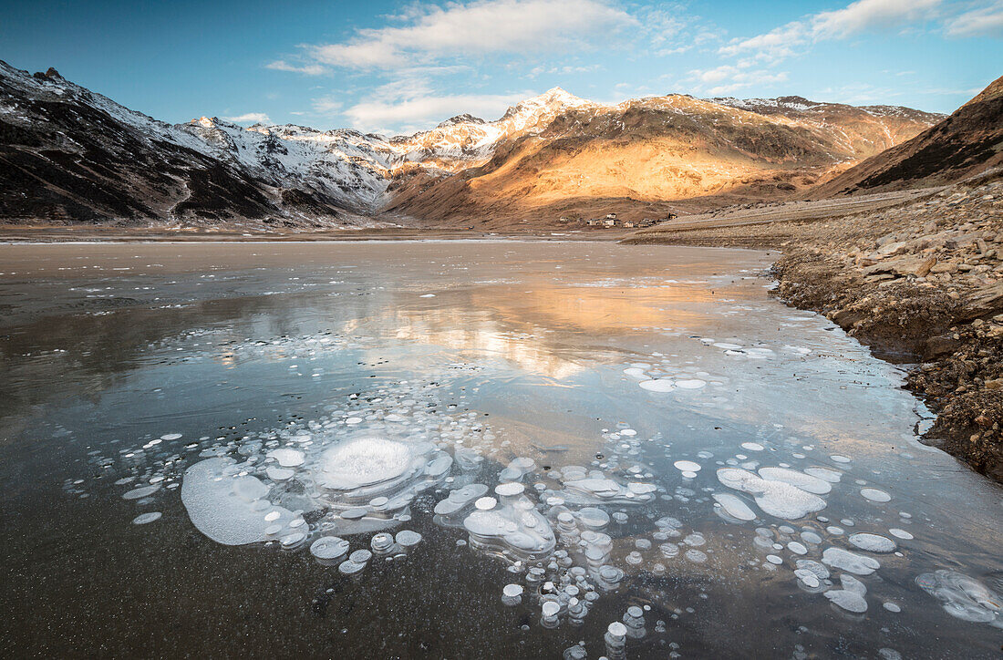 Ice bubbles, Montespluga, Chiavenna Valley, Sondrio province, Valtellina, Lombardy, Italy, Europe