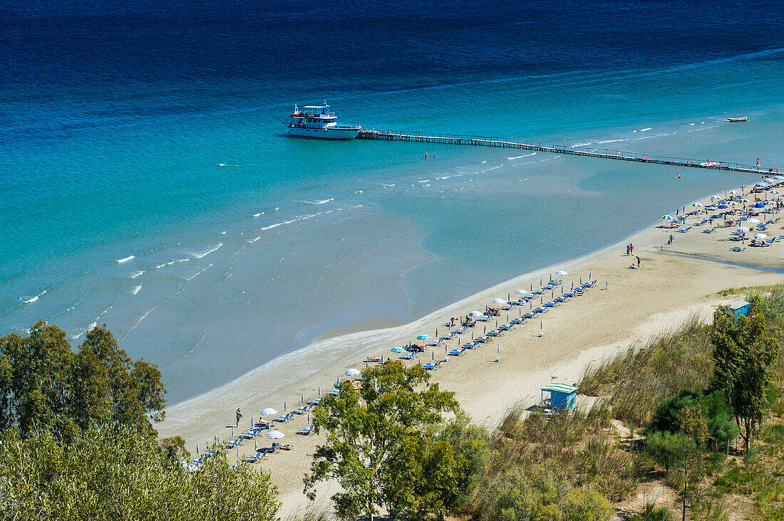 View over Apraos Beach, northern Corfu, Ionian islands, Greek Islands, Greece, Europe