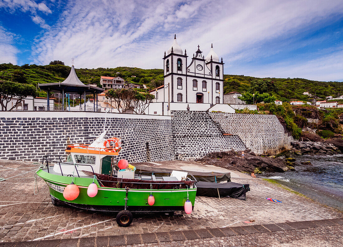 Church of Sao Sebastiao and Port in Calheta de Nesquim, Pico Island, Azores, Portugal, Atlantic, Europe