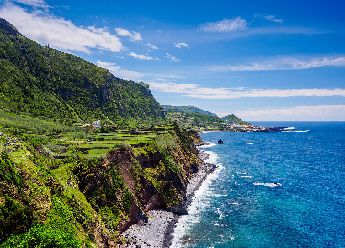 Coastal view towards Faja Grande, Flores Island, Azores, Portugal, Atlantic, Europe