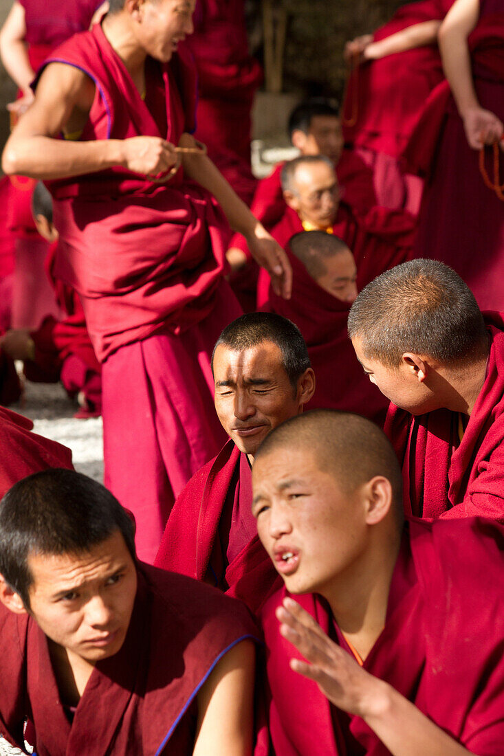 The debating Tibetan Buddhist monks of Sera Monastery, Lhasa, Tibet, China, Asia