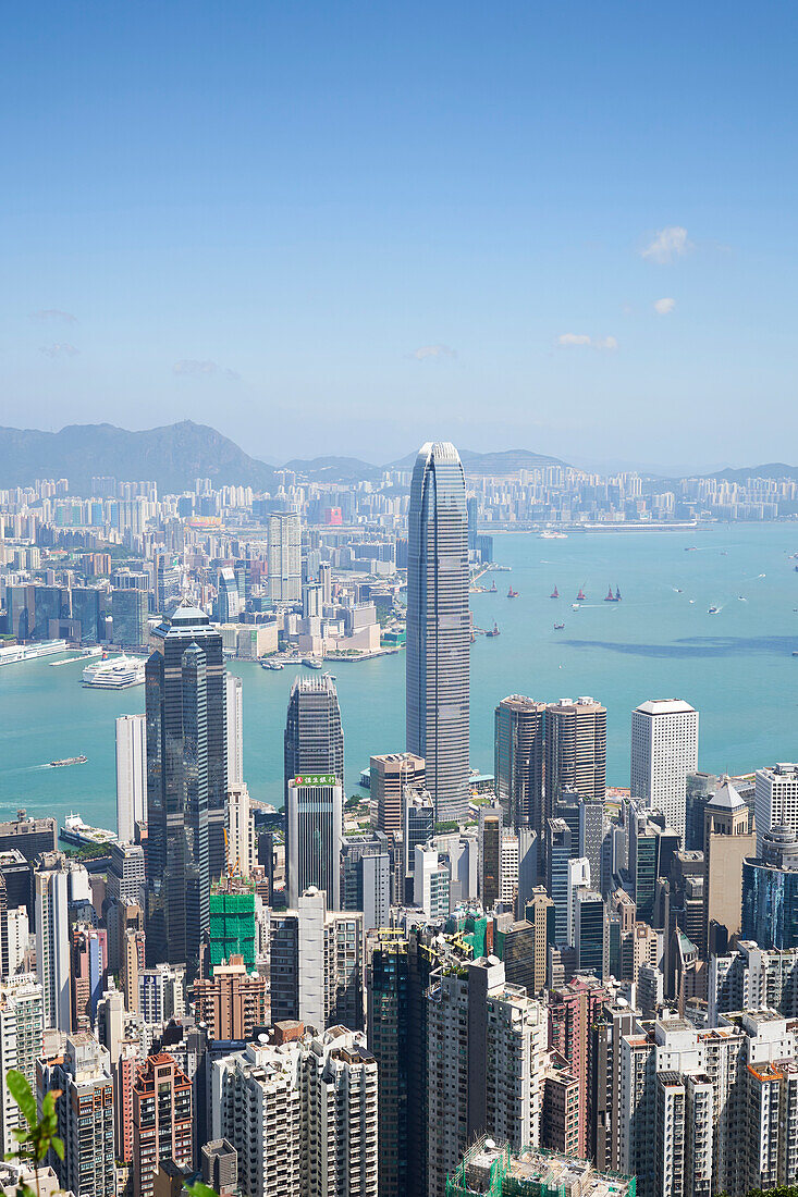 City skyline, viewed from Victoria Peak with Two International Finance Centre (2IFC), Hong Kong, China, Asia