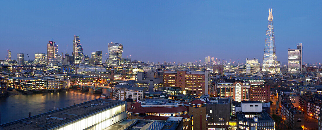City Square Mile and Shard panorama at dusk, London, England, United Kingdom, Europe