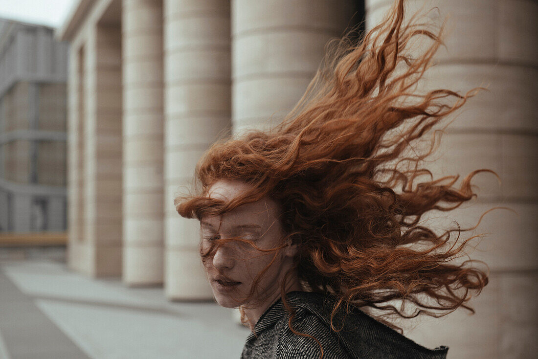Wind blowing hair of Caucasian woman … – Buy image – 71203680 ❘  