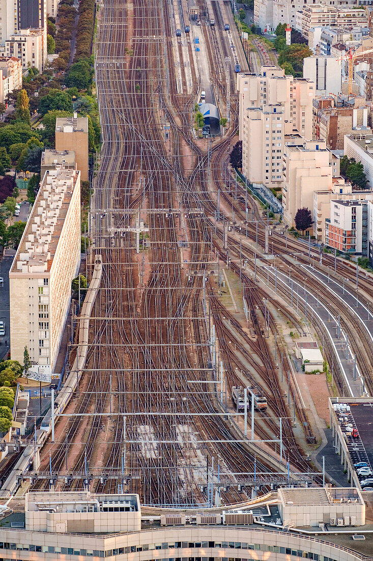 Intertwined railroad tracks in Paris, France