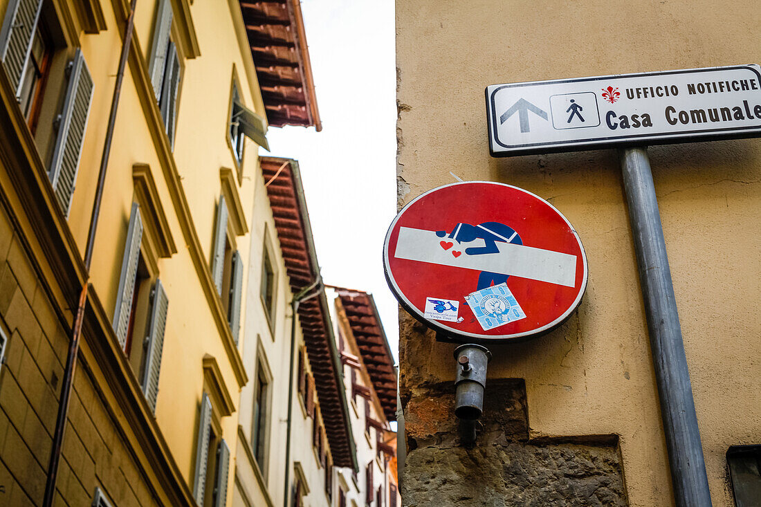 Verbot der Anfahrt Schild in der Altstadt von Florenz, Toskana, Italien, Europa