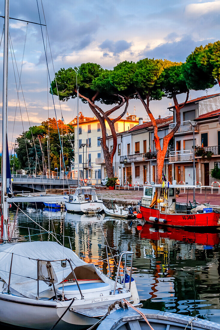 Canale Burlamacco at the sunset in the port of Viareggio, Tuscany, italy