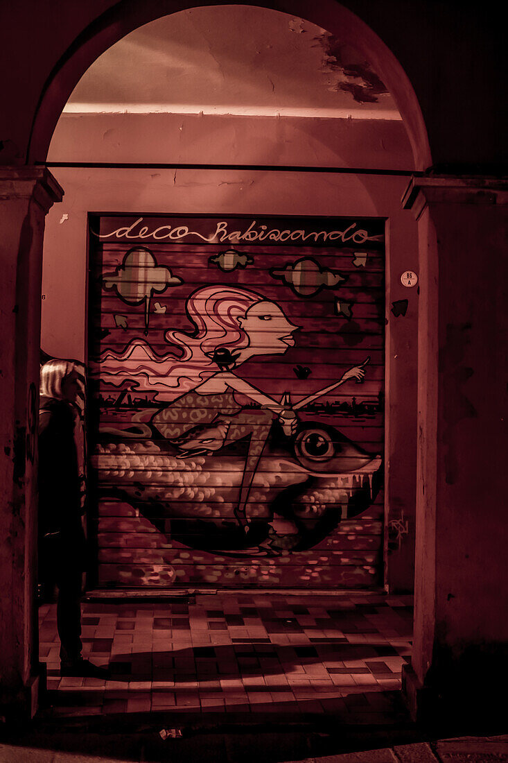 Graffiti in der Nacht, Bologna, Emilia Romania, Italien, Europa