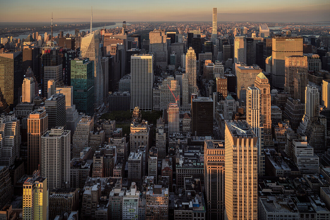 view from viewing platform of Empire State Building towards Central Park, Manhattan, NYC, New York City, United States of America, USA, North America