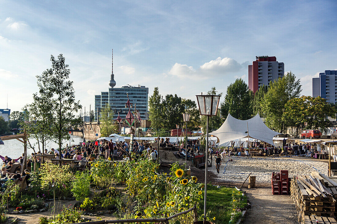 Beach Bar and Open Air Flea Market Katermarkt, Riverside Spree, Berlin, Germany