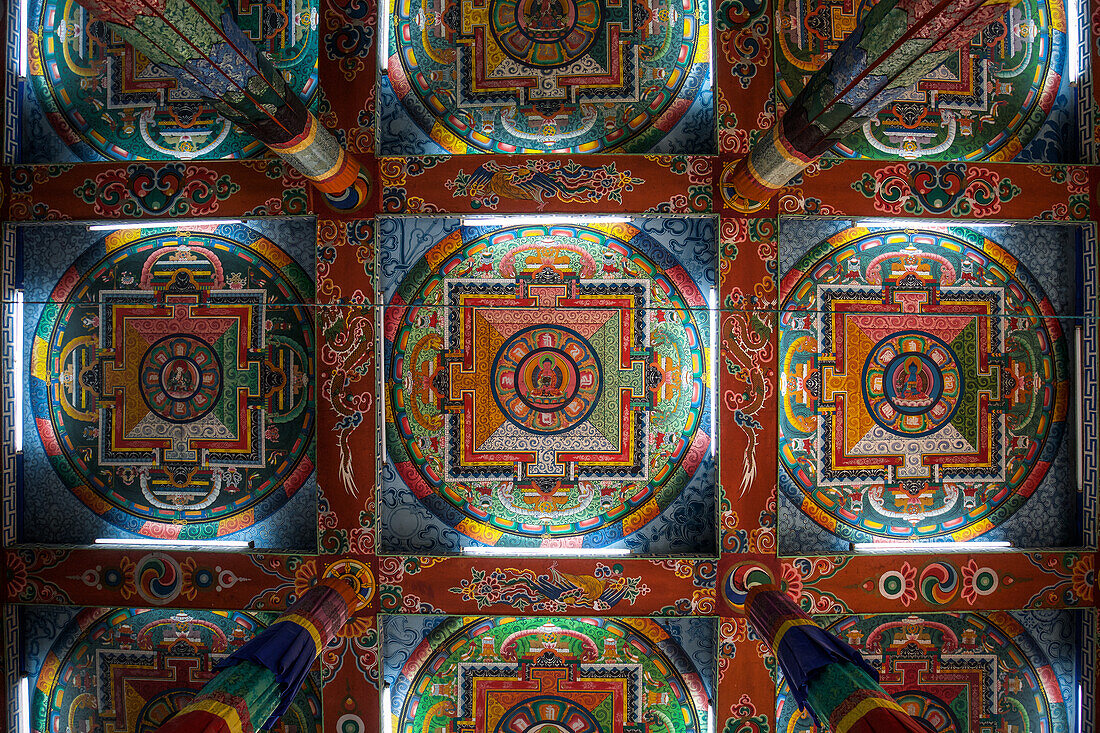 Ceiling of buddhist monastery in Itanagar, Arunachal, India, Asia