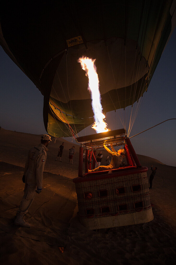 Hot air balloon above the desert of Dubai, UAE, Asia