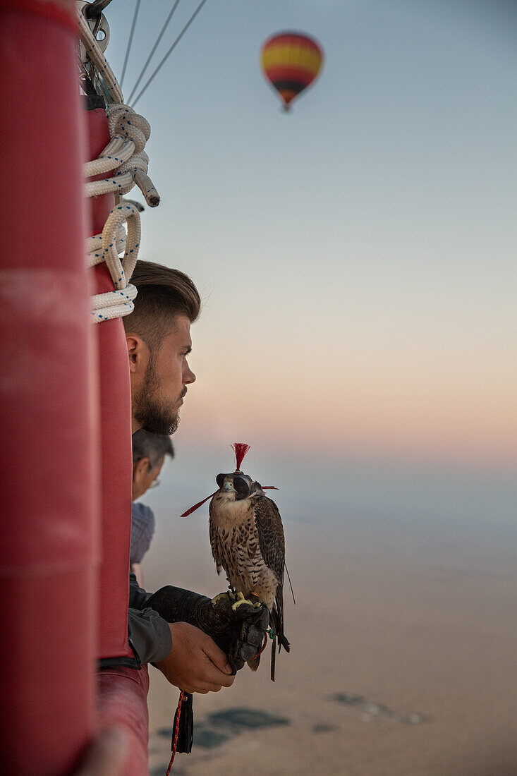 Hot air balloon ride above the desert of Dubai, UAE, Asia