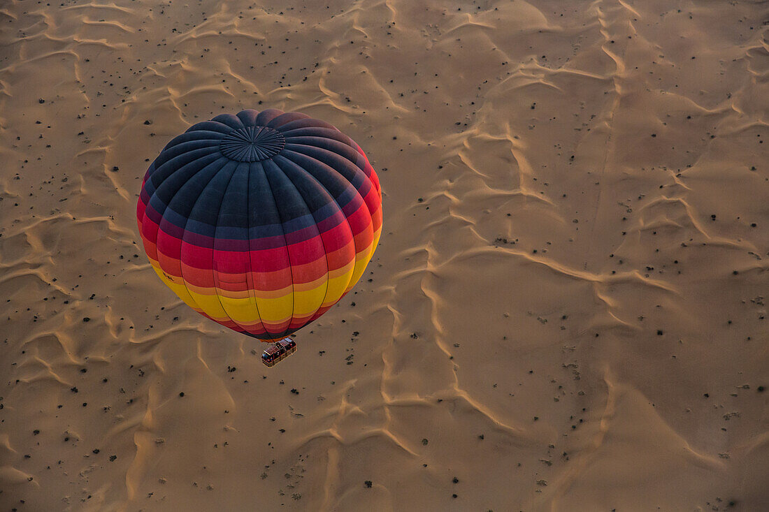 Hot air balloon above the desert of Dubai, UAE, Asia