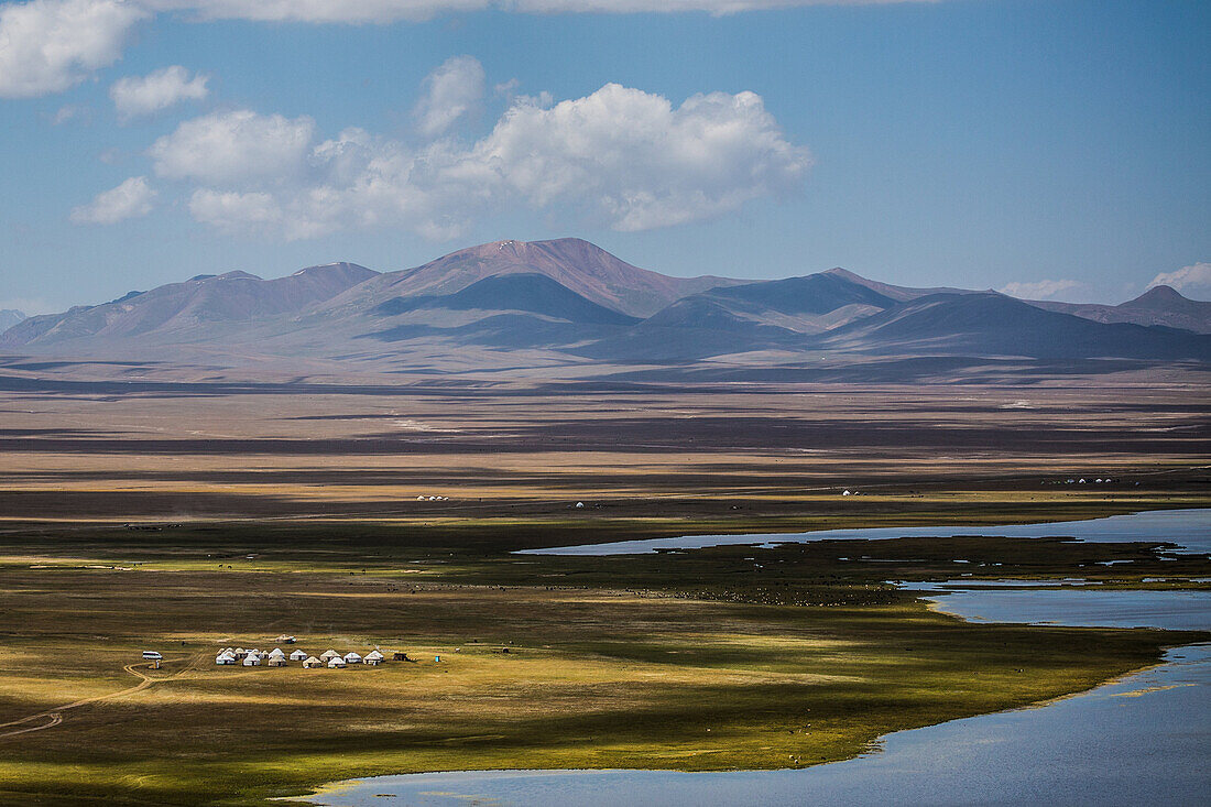 Yurts at Song Kol Lake in Kyrgyzstan, Asia