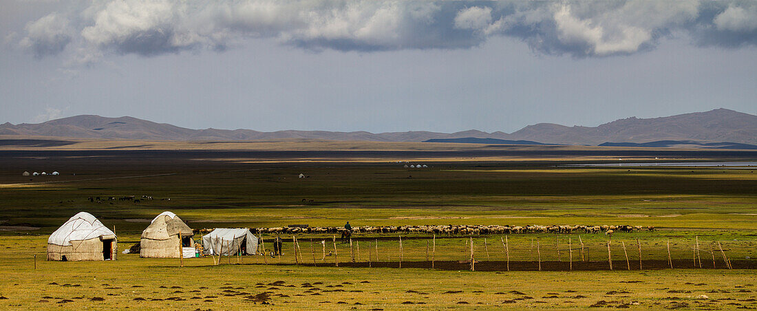 Yurts at Song Kol Lake in Kyrgyzstan, Asia