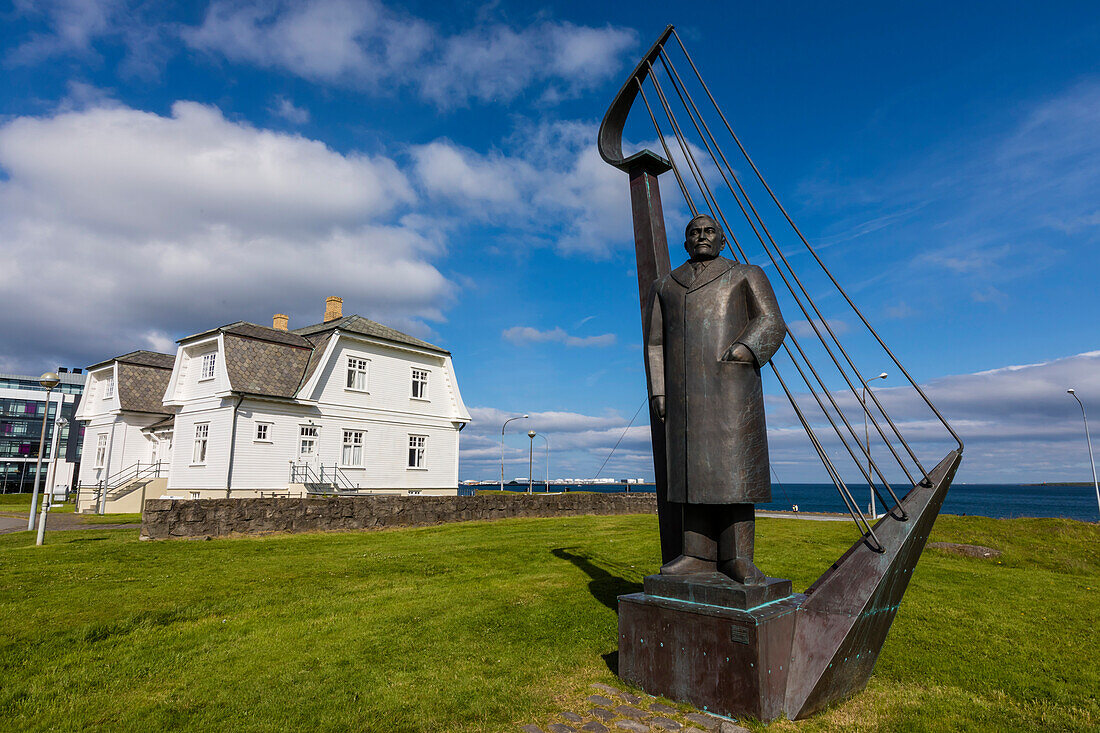 A statue of Einar Benediktsson near the Hofoi House in Reykjavik, Iceland, Polar Regions