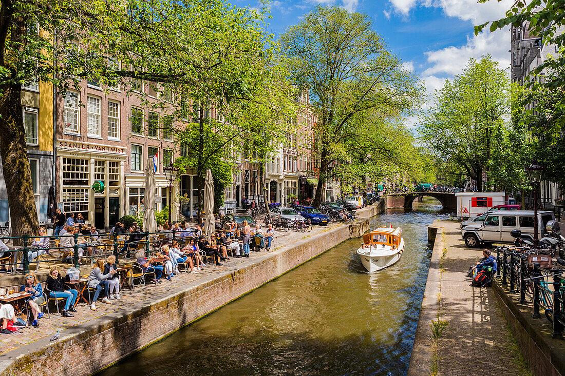 Boat on the Prinsengracht Canal, Amsterdam, Netherlands, Europe