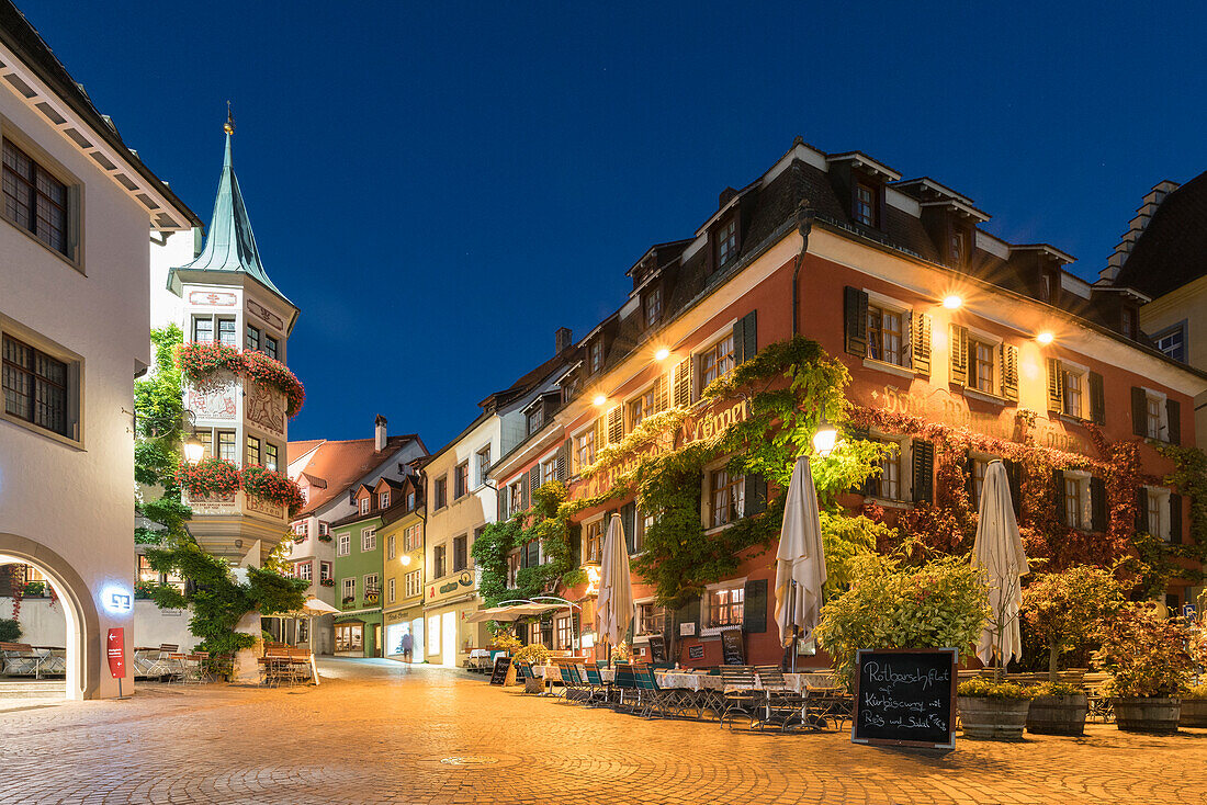 Square in the Upper Town at dusk, Meersburg, Baden-Wurttemberg, Germany, Europe