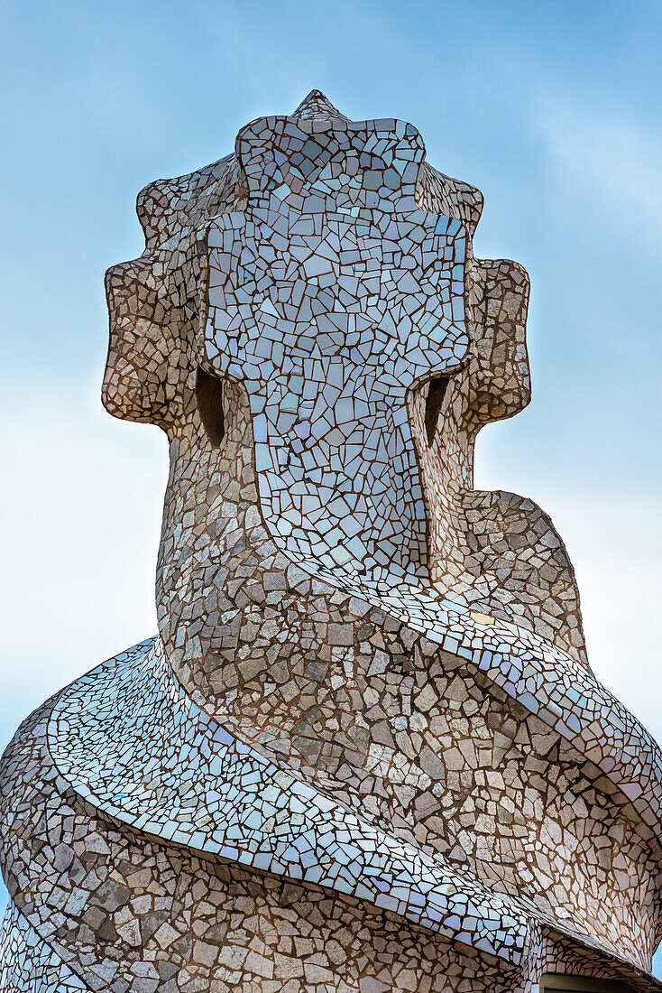 Chimneys on Casa Mila (La Pedrera) roof by Antoni Gaudi, UNESCO World Heritage Site, Barcelona, Catalonia, Spain, Europe