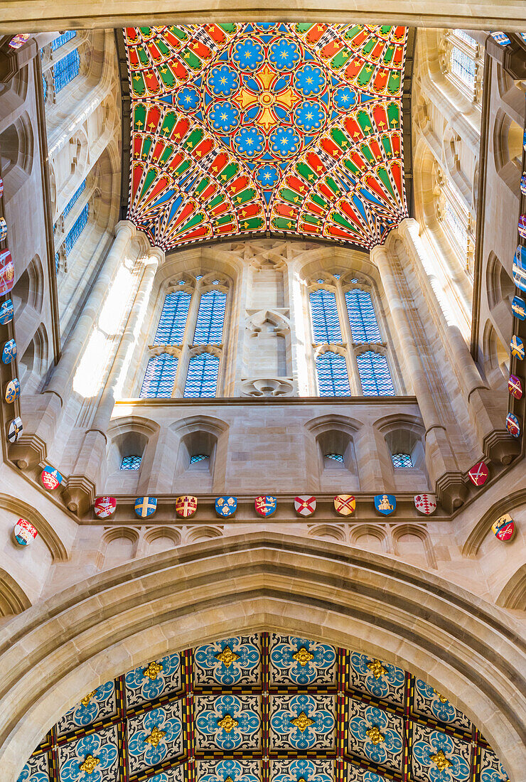 Decorative ceiling of St. Edmundsbury Cathedral tower, Bury St. Edmunds, Suffolk, England, United Kingdom, Europe