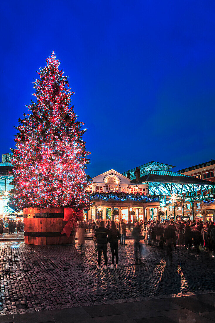 Christmas tree, Covent Garden, London, England, United Kingdom, Europe