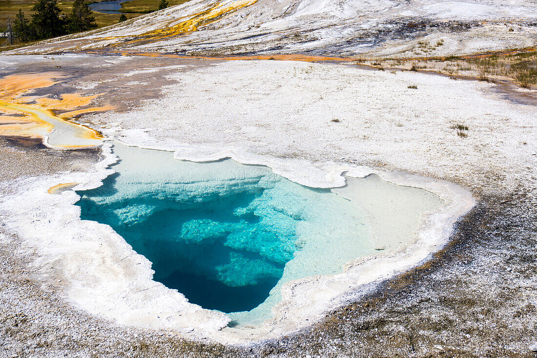 Blue holes and white crystals, Yellowstone National Park, UNESCO World Heritage Site, Wyoming, United States of America, North America