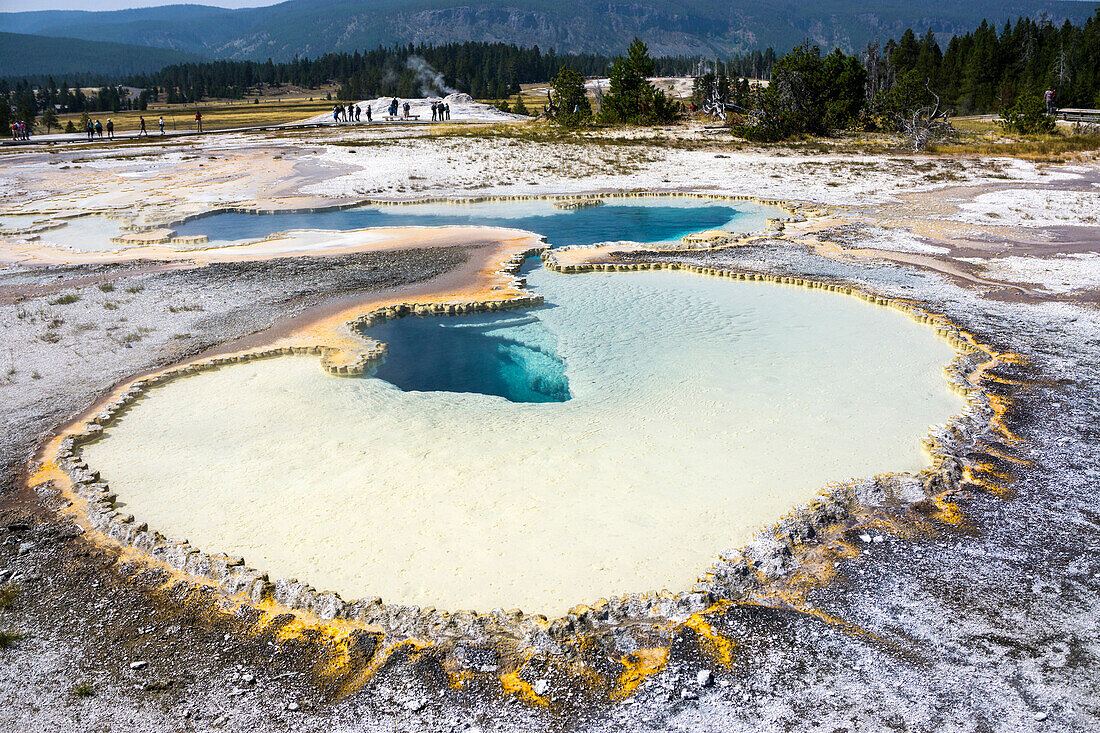 Blue holes and white crystals, Yellowstone National Park, UNESCO World Heritage Site, Wyoming, United States of America, North America