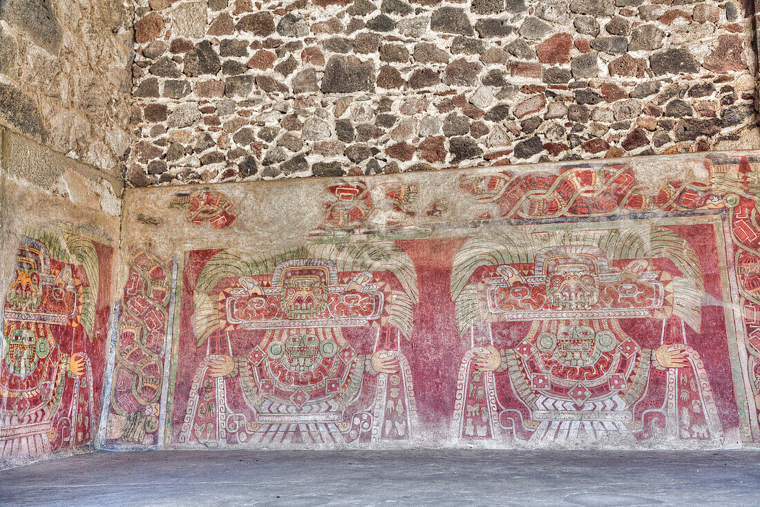 Wall Mural of the Jade Goddess (Thaloc), Palace of Tetitla, Teotihuacan Archaeological Zone, UNESCO World Heritage Site, State of Mexico, Mexico, North America