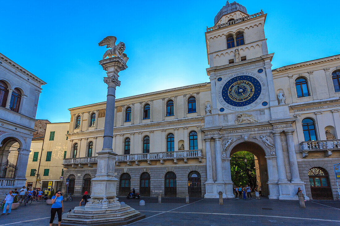 Clocktower of Ufficio Demografico e Anagrafe (Palazzo del Capitano) in Piazza dei Signori, Padua, Veneto, Italy, Europe