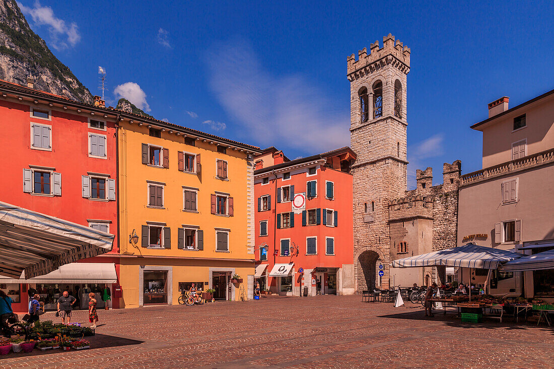 View of Porta di San Michele in Piazza Cavour, Riva del Garda, Lake Garda, Trentino, Italian Lakes, Italy, Europe