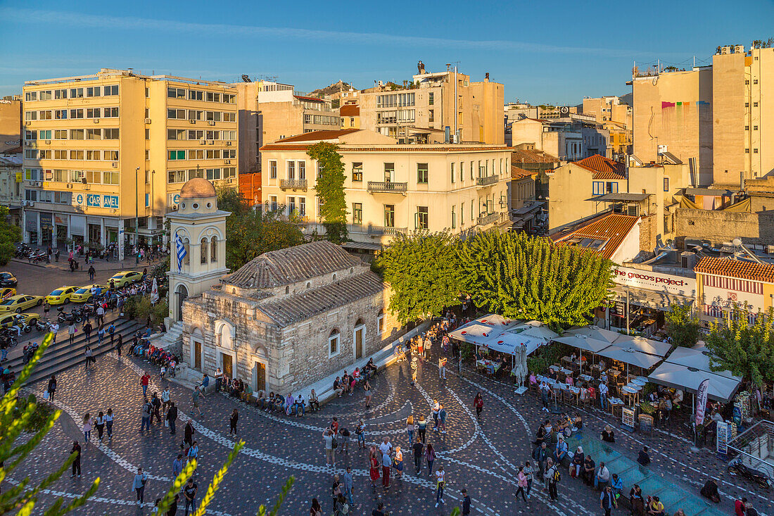 View of Greek Orthodox Church in Monastiraki Square during late afternoon, Monastiraki District, Athens, Greece, Europe