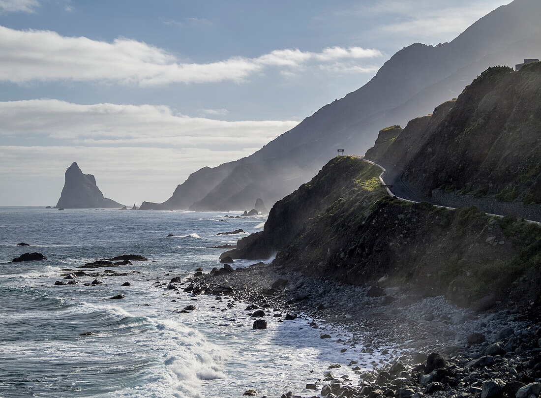 View towards the Roques de Anaga, Anaga Rural Park, Tenerife Island, Canary Islands, Spain, Atlantic, Europe