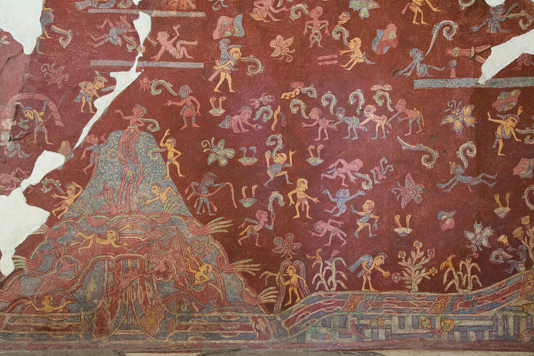 Wall Mural, El Tlalocan, Tlaloc's Paradise, Palace of Tepantitla, Teotihuacan Archaeological Zone, UNESCO World Heritage Site, State of Mexico, Mexico, North America