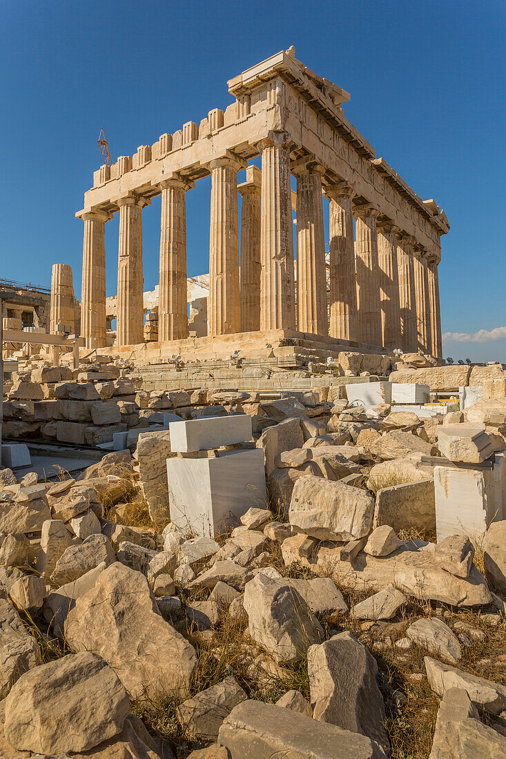 View of the Parthenon during late afternoon sunlight, The Acropolis, UNESCO World Heritage Site, Athens, Greece, Europe