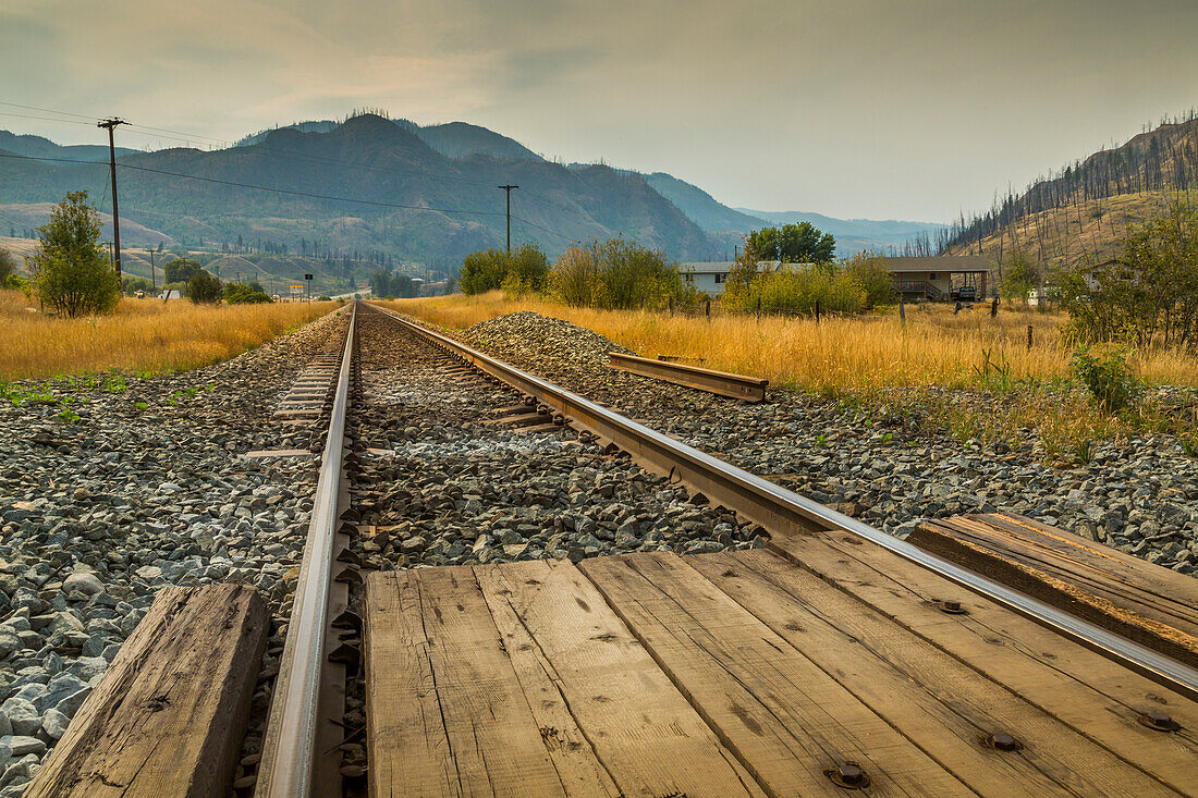 Railway line near Kamloops, British Columbia, Canada, North America