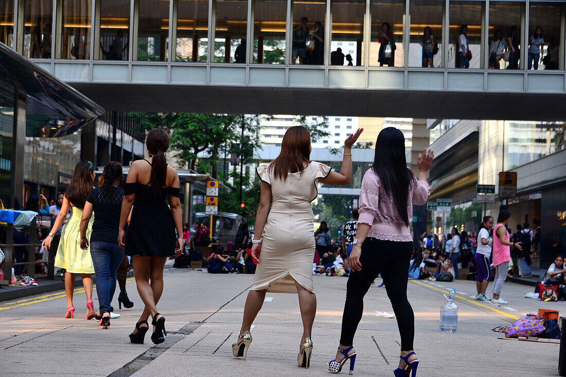 Ladies of the Phillipines at weekend in Central, Victoria Island, Hongkong, China