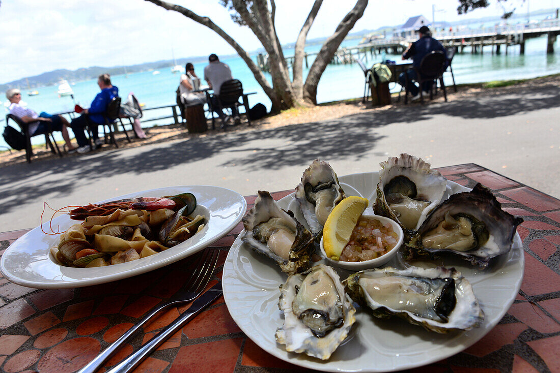 Speisen: Austern u. MeeresfrüchtePasta, Restaurant am Quai, Russel, Bay of Islands, Nordinsel, Neuseeland