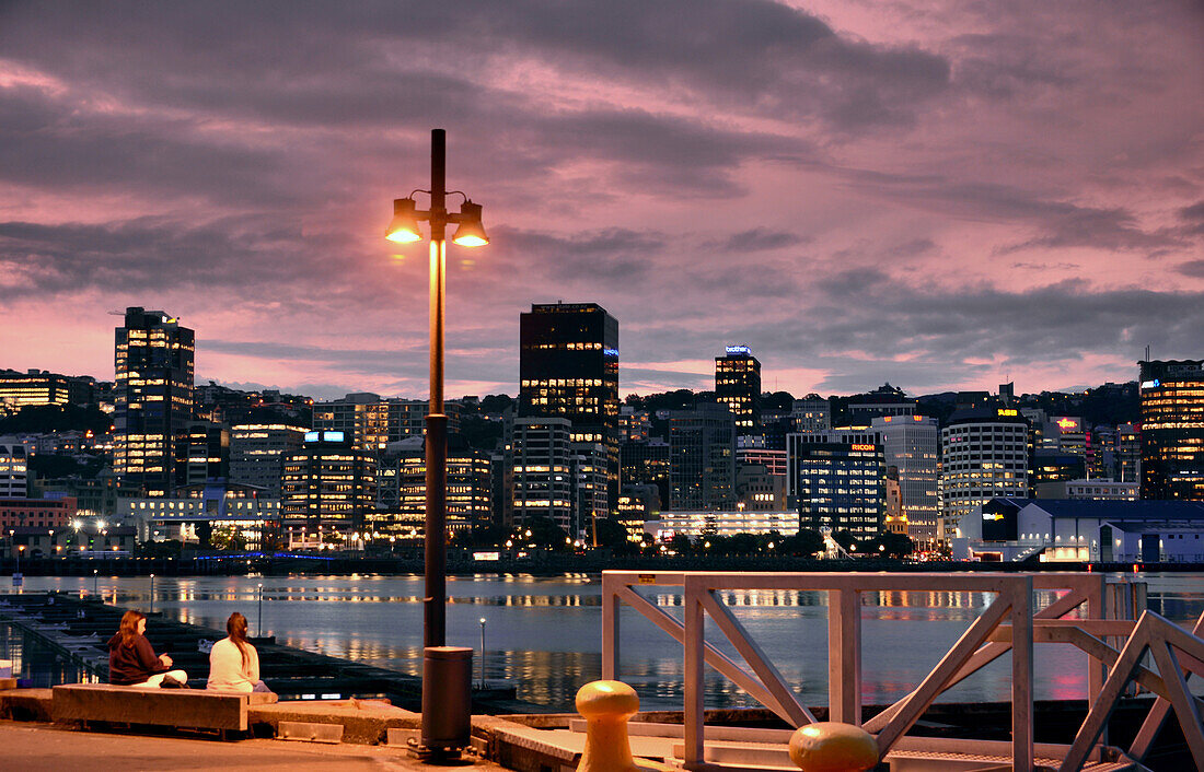 am Abend mit Yachthafen, Wellington, Nordinsel, Neuseeland