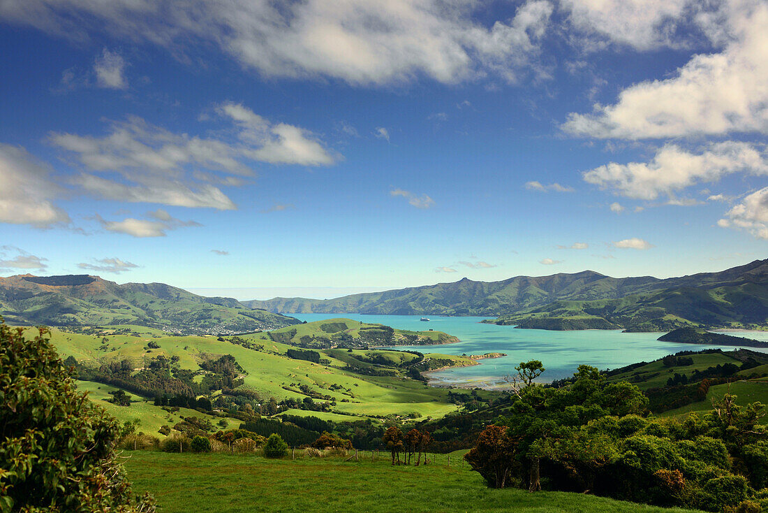 View in Akaroa Harbour, Peninsula of Akaroa, Eastcoast, South Island, New Zealand