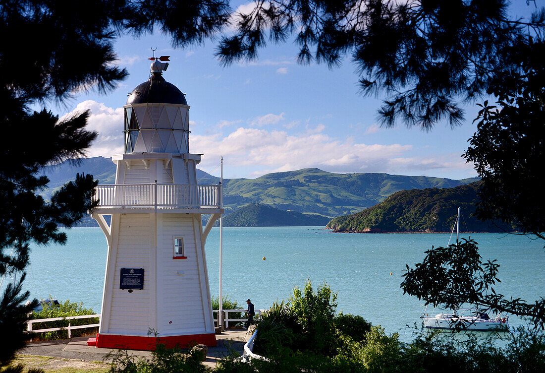am Leuchtturm von Akaroa, Halbinsel Akaroa, Ostküste, Südinsel, Neuseeland