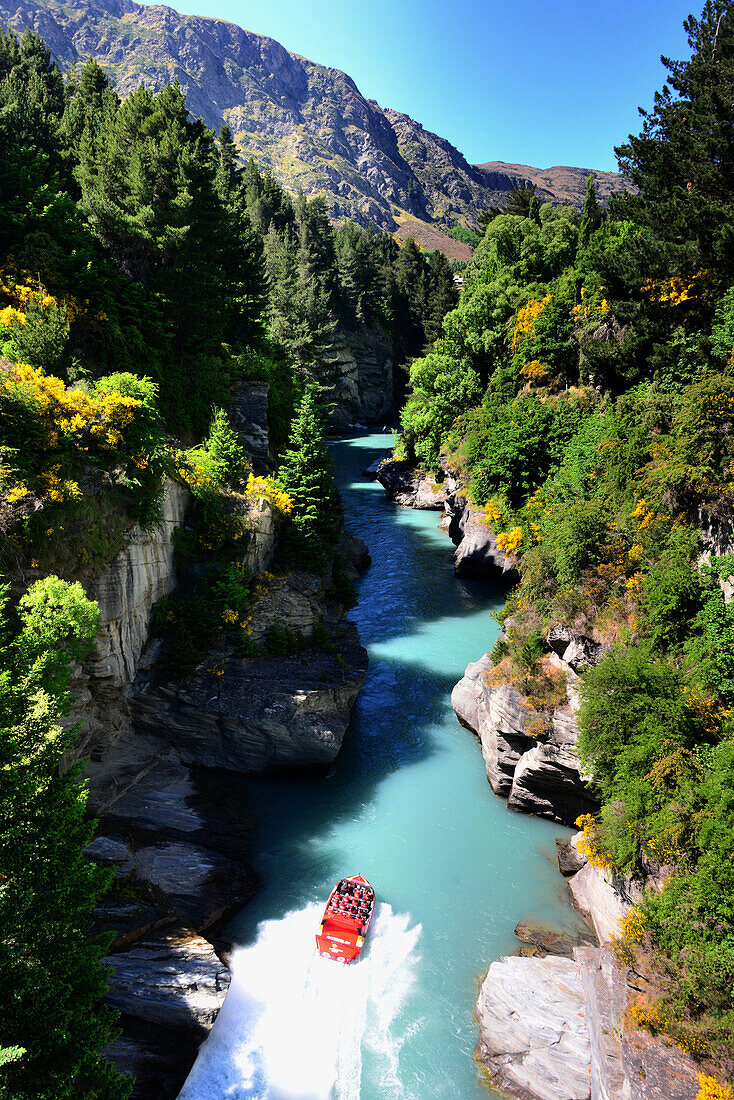 Jetboating Shotover 'Action' bei Queenstown, Südinsel, Neuseeland