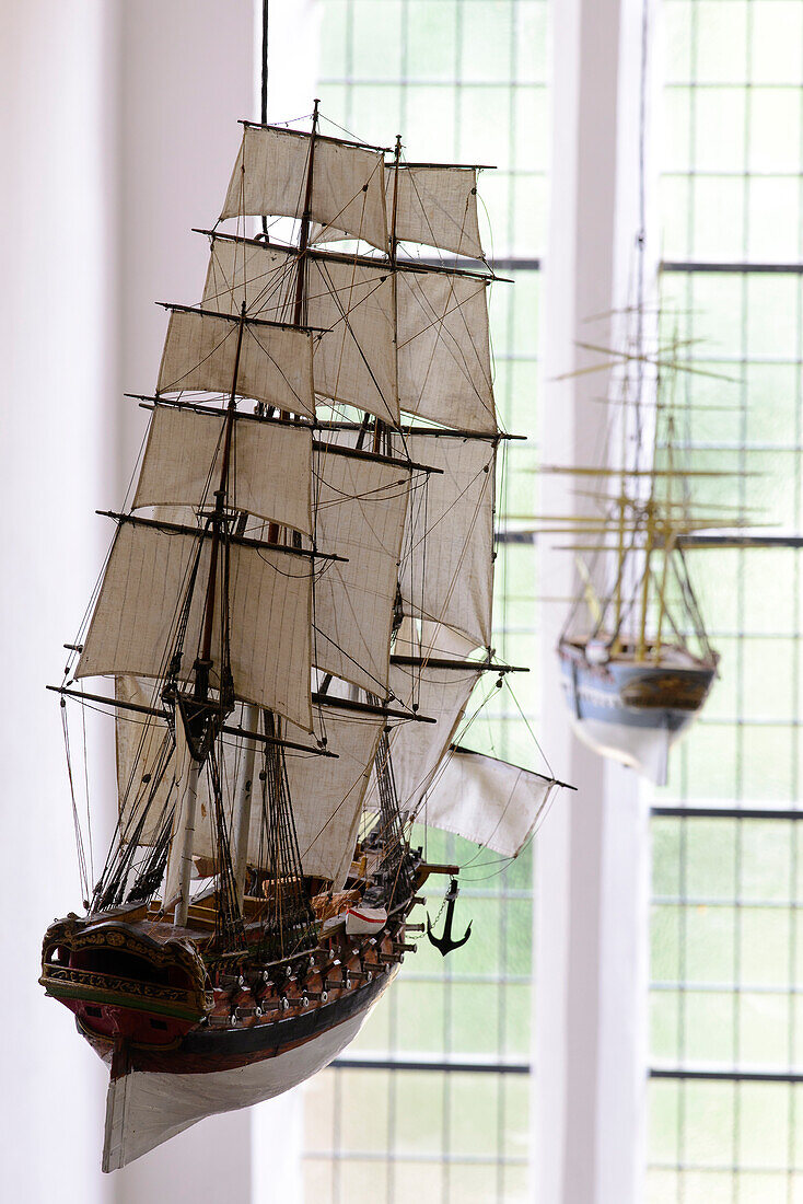 Prerow, votive boats in the church, Ostseeküste, Mecklenburg-Western Pomerania Germany