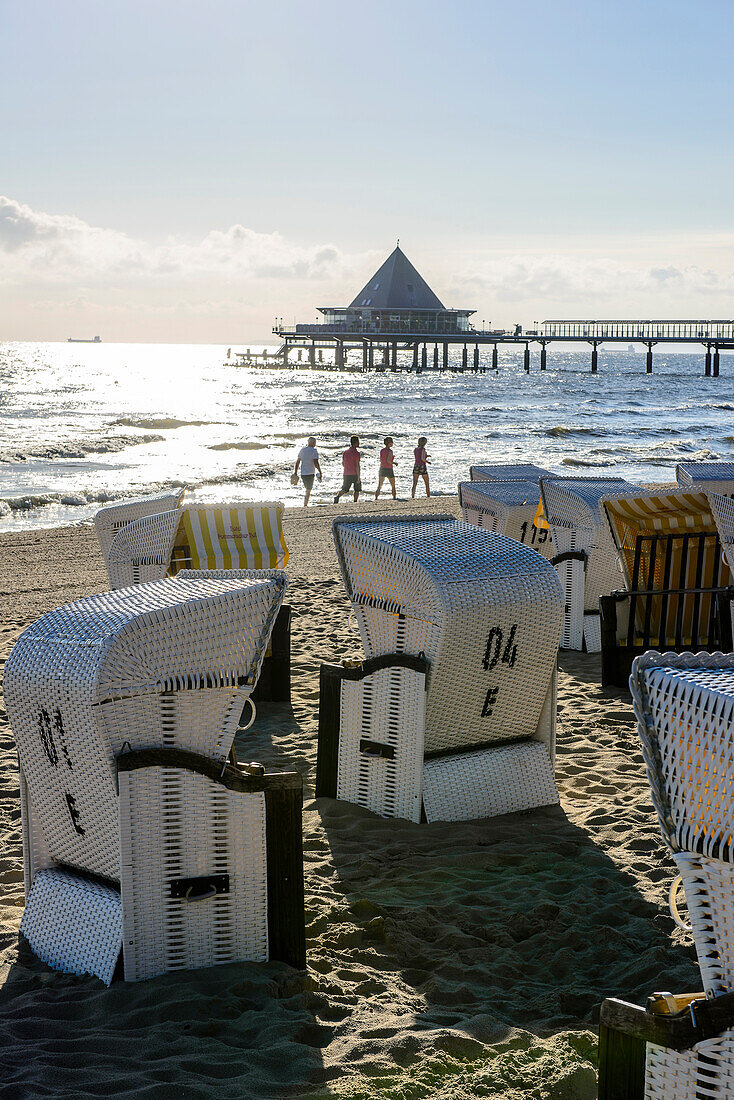 View from the beach on the sea bridge, Heringsdorf, Usedom, Baltic Sea coast, Mecklenburg-Vorpommern, Germany