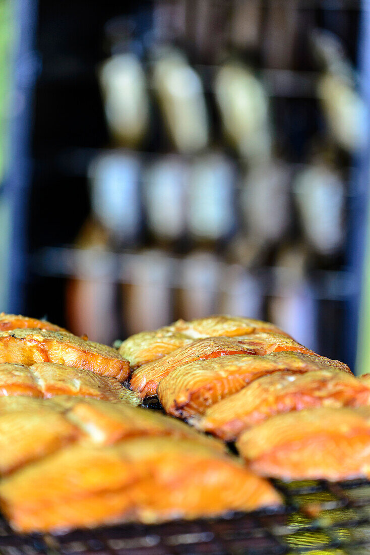 Smoked fish is offered all over the coast, Ostseeküste, Mecklenburg-Western Pomerania, Germany